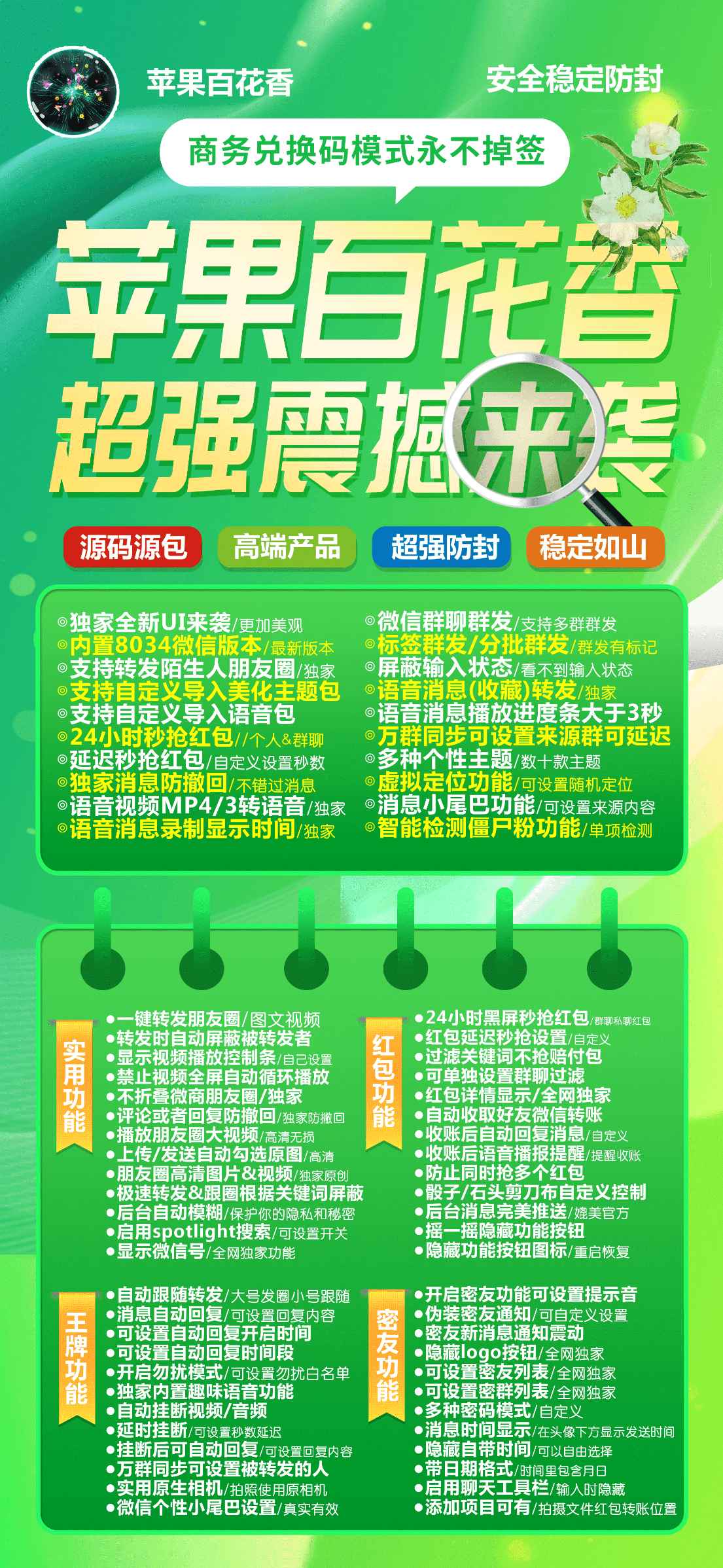 苹果微信多开百花香商务码可单独设置群聊过滤，聊天不再被群消息烦